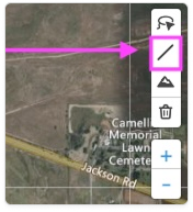 Close‑up of the map toolbar with a pink arrow pointing to the distance measurement tool, which allows users to measure distances directly on the map.