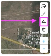 Close‑up of the map toolbar with a pink arrow pointing to the elevation marker icon, which allows users to view elevation of any point on the map
